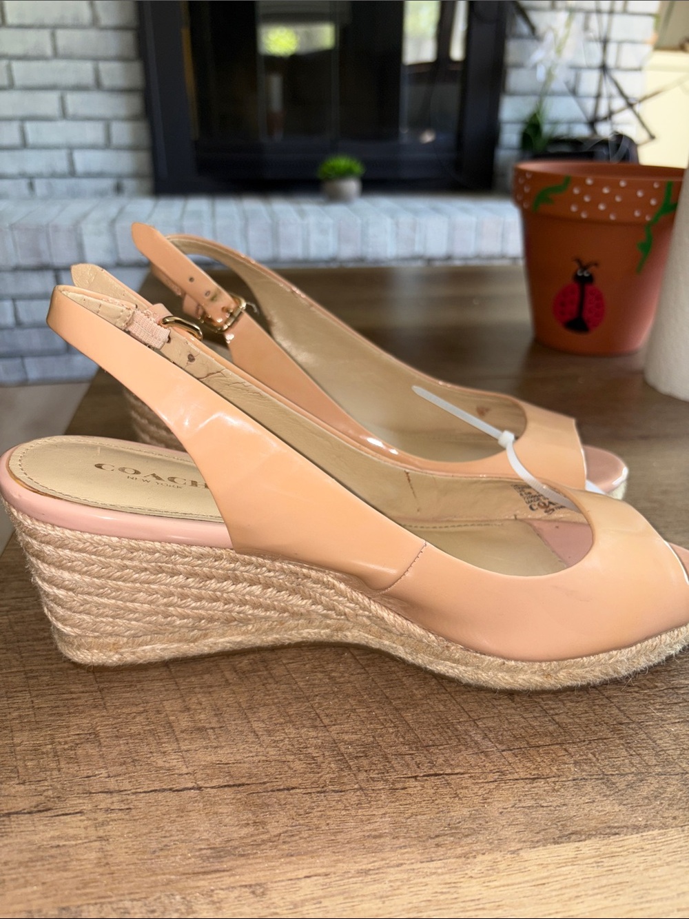 Coach Blush Patent Leather Slingback Peep-Toe Sandals - Picture 4 of 6